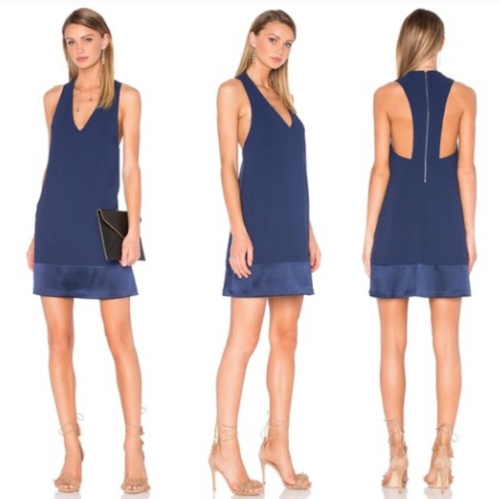Alice + Olivia deep V-neck, racerback indigo mini dress - Size S